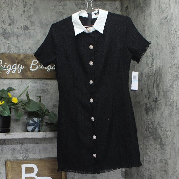 City Studios Dresses & Skirts - City Studios Juniors Short-Sleeve Boucle Shirt Dress Black / Ivory 5/6